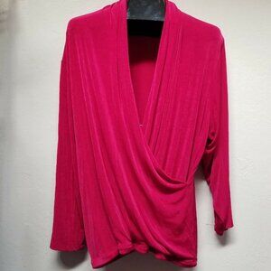 Phyllis Emelda Womens Top Blouse Surplice Neckline Wrap Long Sleeve Small Red